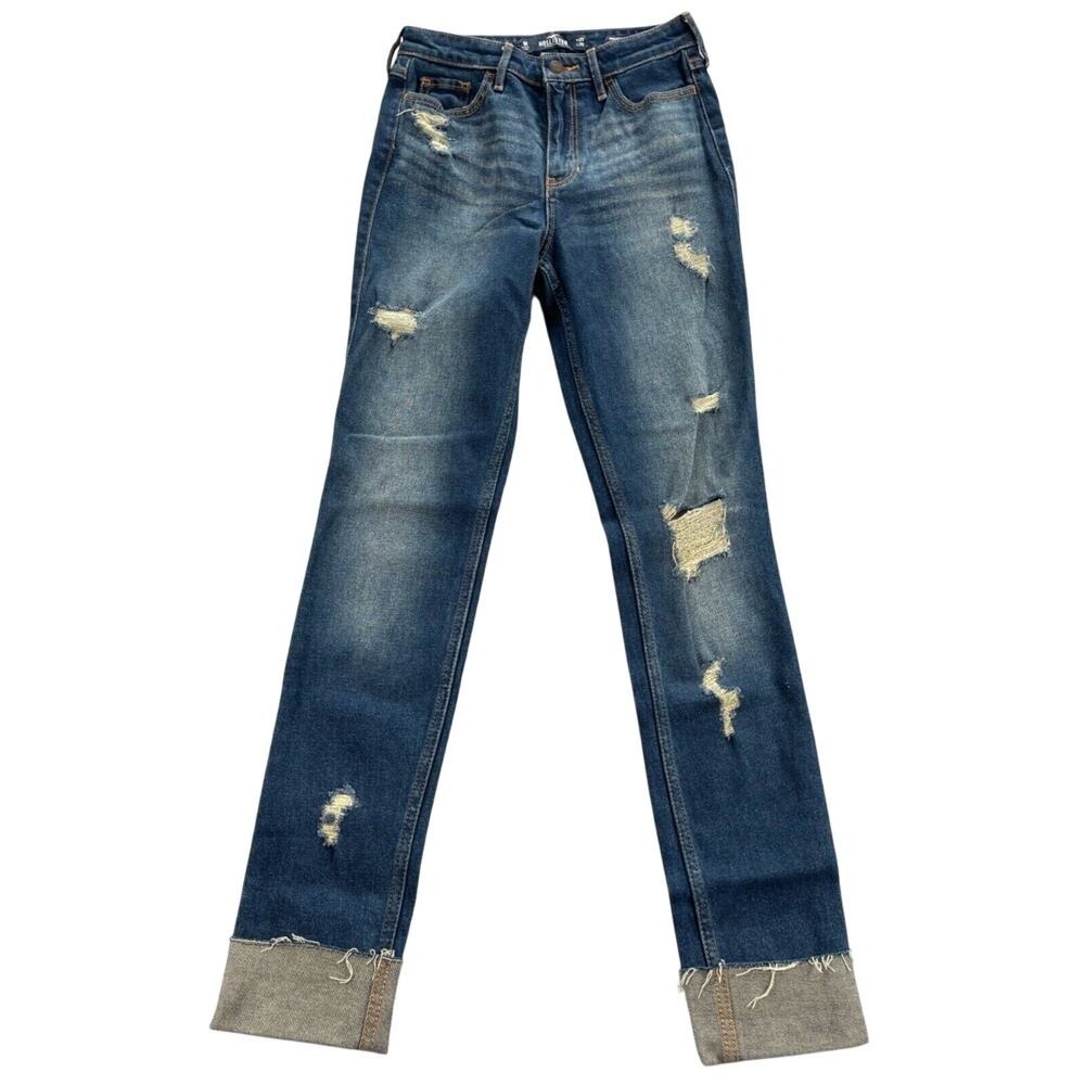 Hollister Jeans W25 L30 High Rise Super Skinny Destroyed Cuffed Vintage Stretch